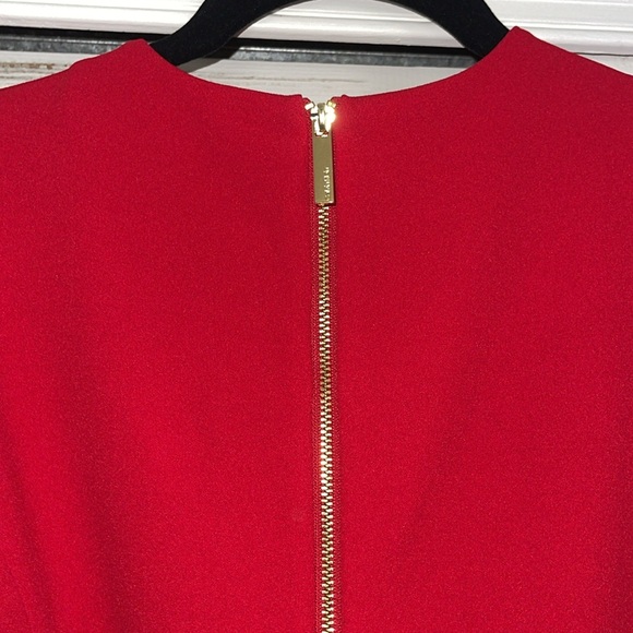 Calvin Klein Belted Short Sleeve Jumpsuit in Red w Gold Zipper & Pockets - Picture 9 of 12